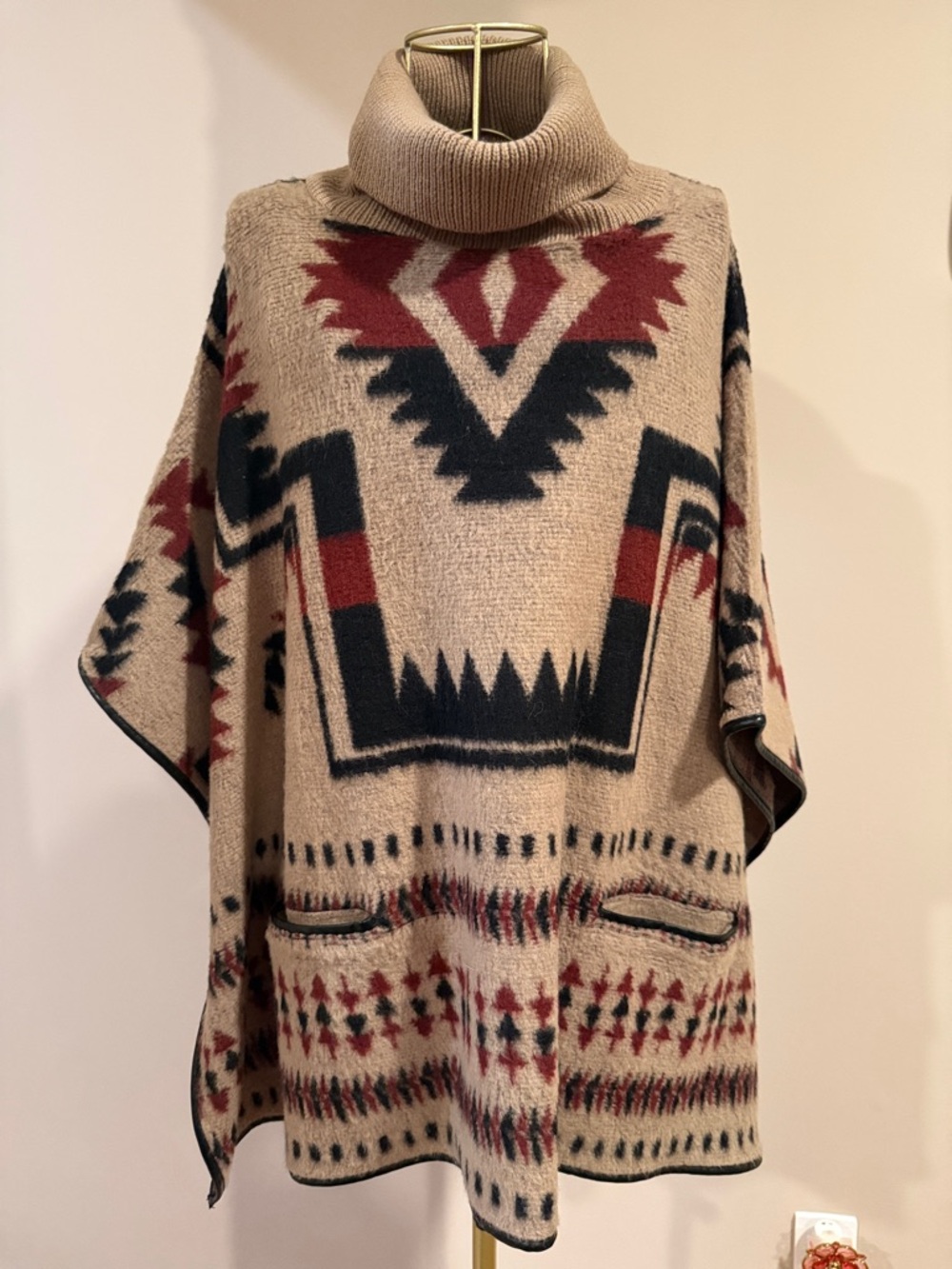 Boho Southwestern Turtle Neck Poncho Sweater